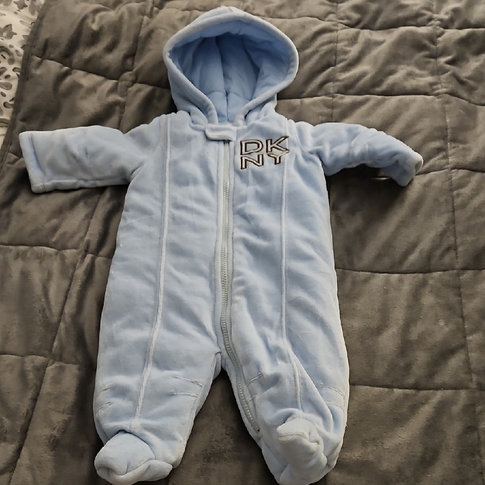 DKNY Blue Footies One Piece with Hood and Enclosed Feet